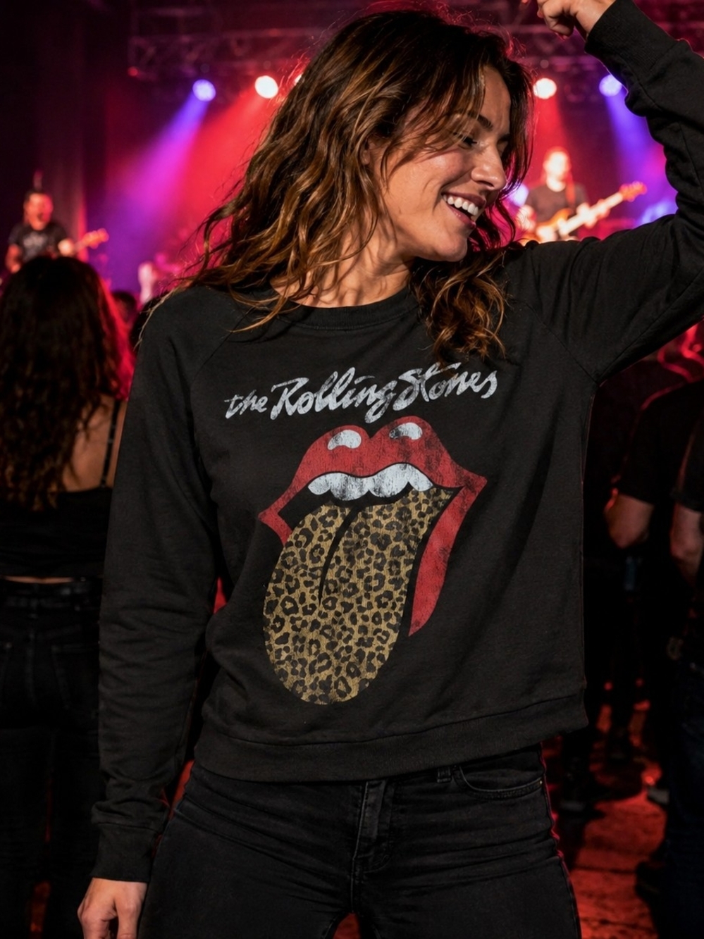 The Rolling Stones Sweatshirt XL Black Leopard Tongue Graphic Rock